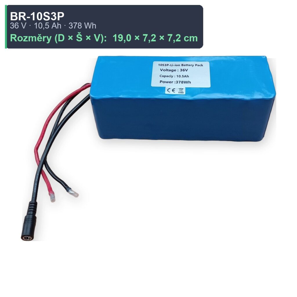 AKUPAK BR-10S3P · 36V 10,5Ah — rozměry