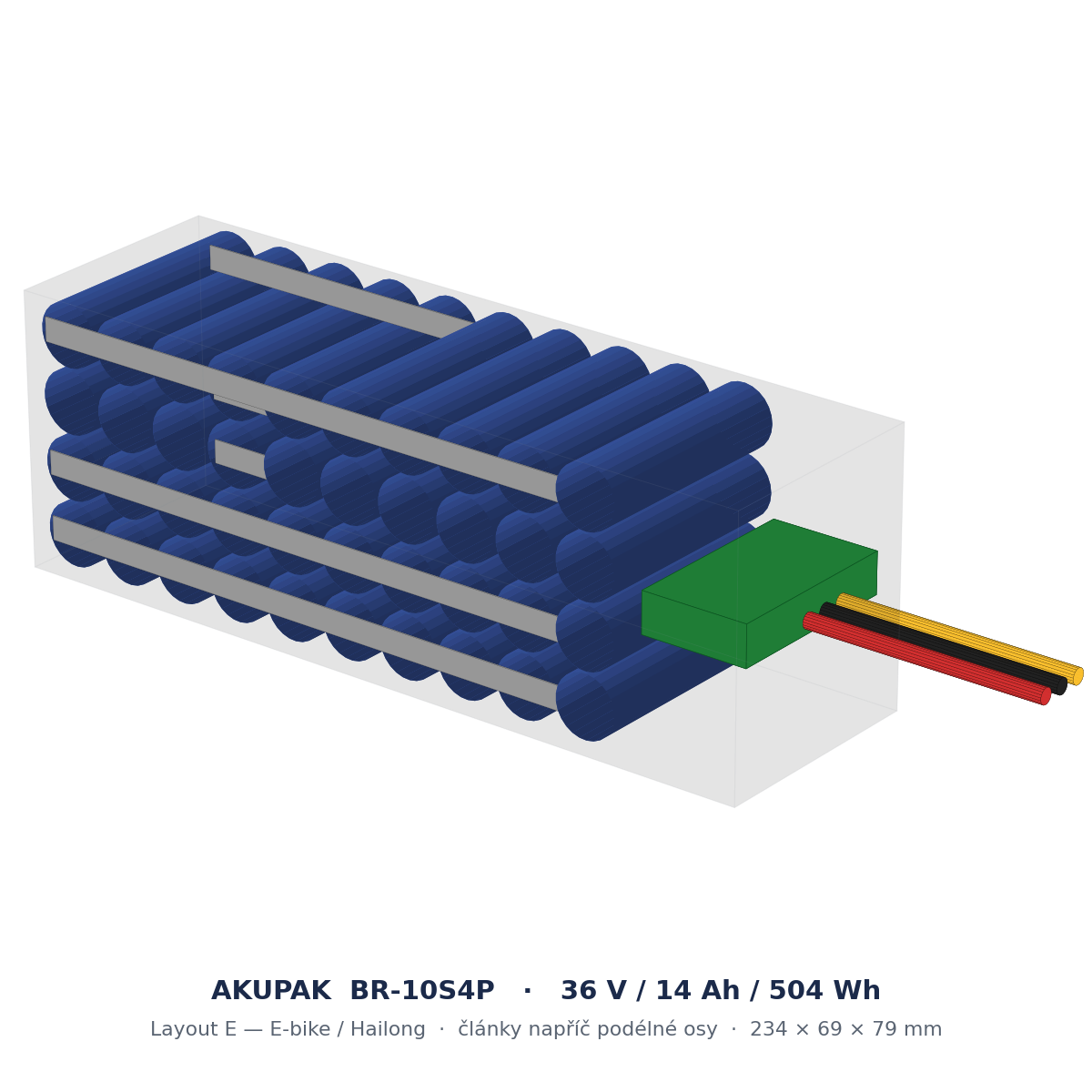 AKUPAK BR-10S4P · 36 V bateriový pack, layout E (E-bike / Hailong)