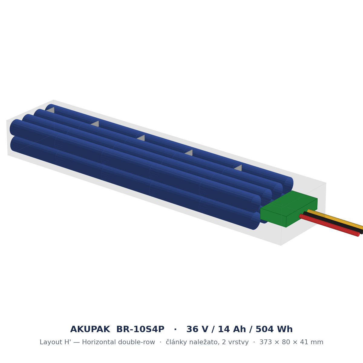AKUPAK BR-10S4P · 36 V bateriový pack, layout H' (Horizontal 2-row)