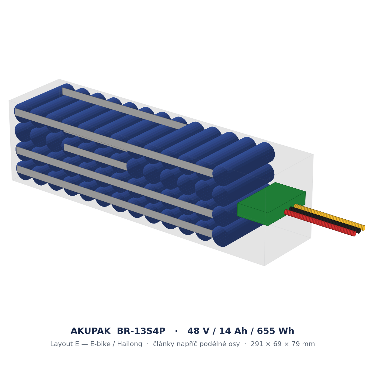AKUPAK BR-13S4P · 48 V bateriový pack, layout E (E-bike / Hailong)